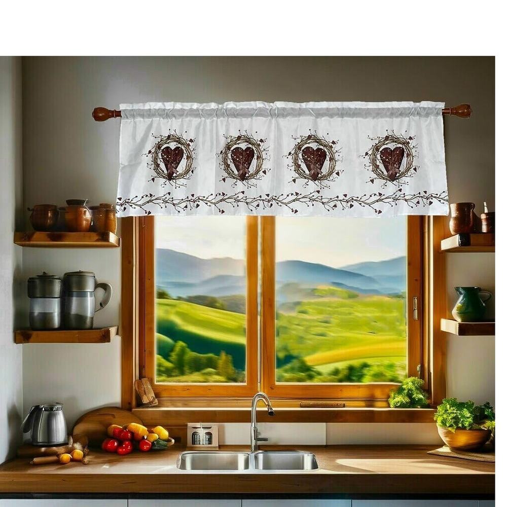 Rustic Country Hearts Window Curtain Valance 58x18